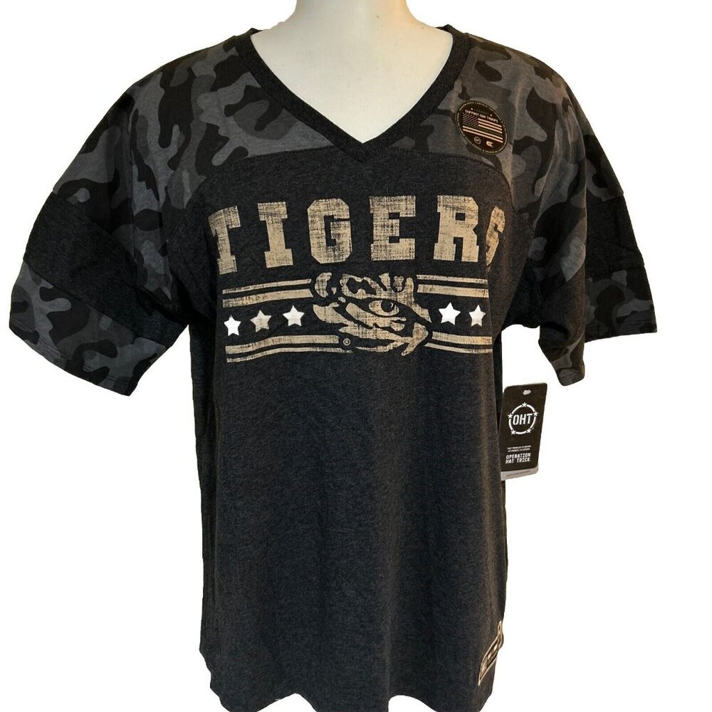 Colosseum Athletics Mens OHT Tigers Camouflage V-Neck T-Shirt Large Cotton/Polye